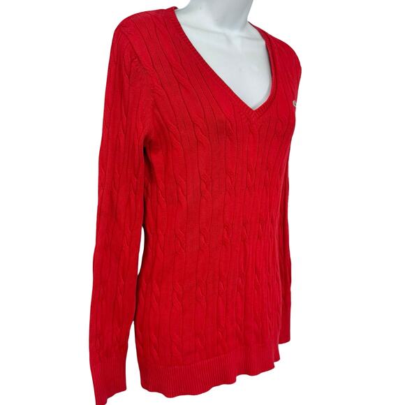 Vintage Y2K Lacoste Lipstick Red Cable Knit V Neck Sweater sz 38 / S Tenniscore - Picture 4 of 8